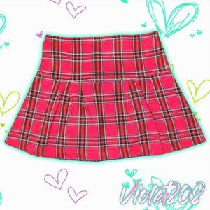 [L] Forever 21 Red Pleated Plaid Mini School Girl Skirt